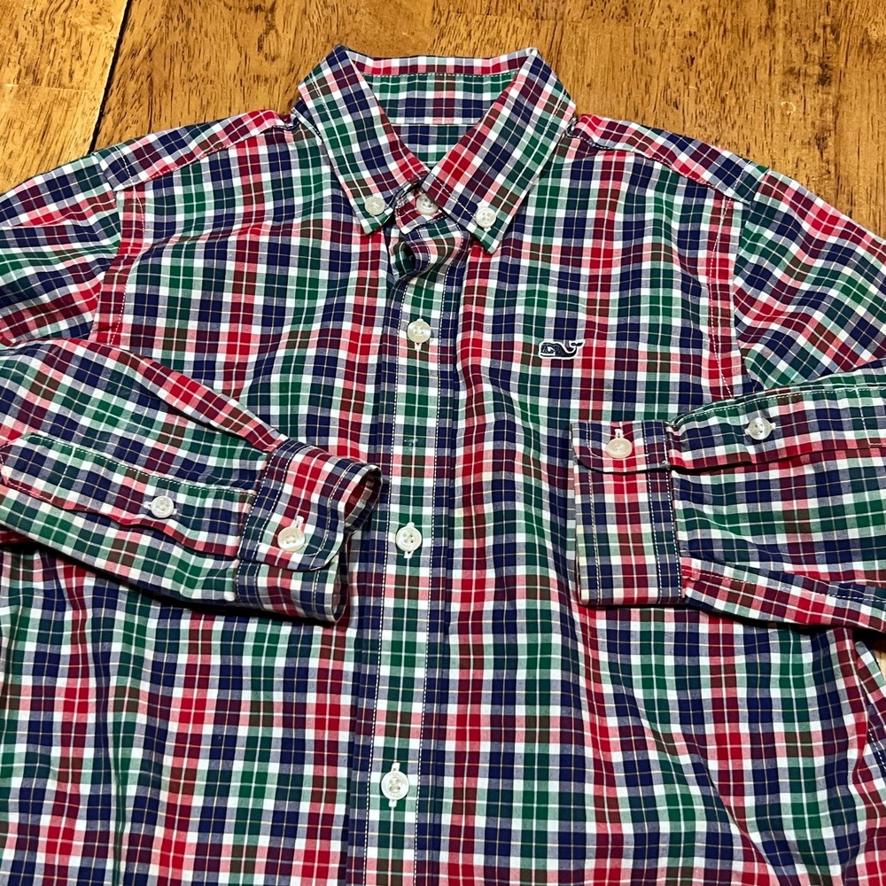 Vineyard Vines Toddler 4T Plaid Button Down Shirt Red Green Whale Logo Holidays